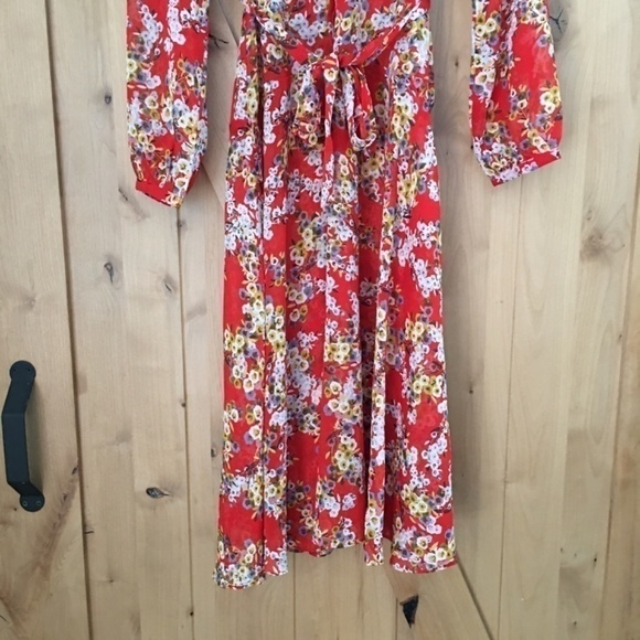 KAREN MILLEN Red Floral Ruffle Dress Size 6 - Picture 5 of 12